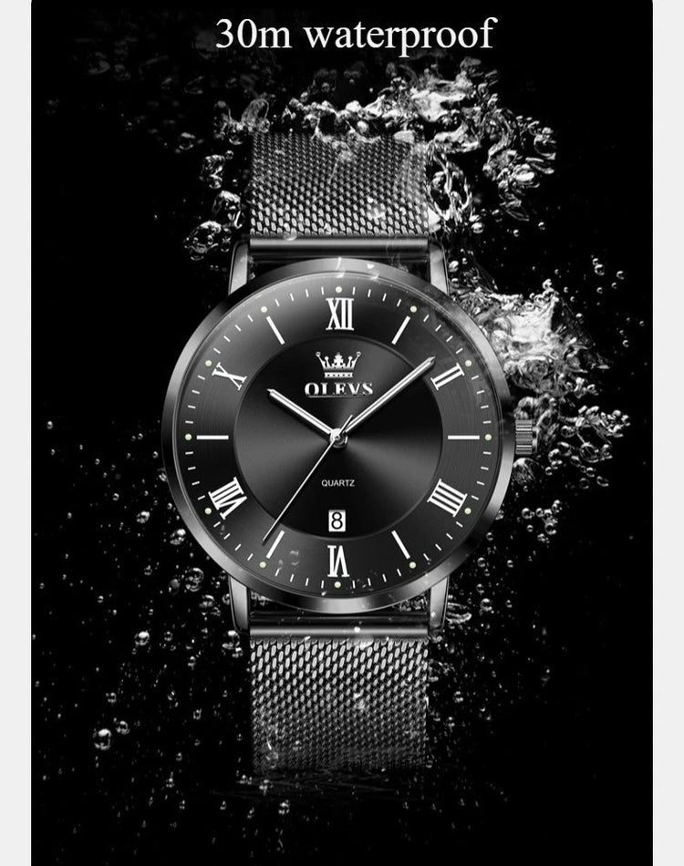 OLEVS 5623 Orologio al quarzo da uomo con quadrante minimalista con numeri romani, cinturino in maglia milanese, lancette luminose, datario, resistente all'acqua fino a 30 m platinumshop