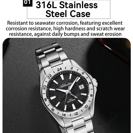 ADDIESDIVE Luxury Swiss Ronda GMT Watch 200M Water Resistant Dual Time Zone BGW9 Luminous 38mm Stainless Steel Quartz Movement