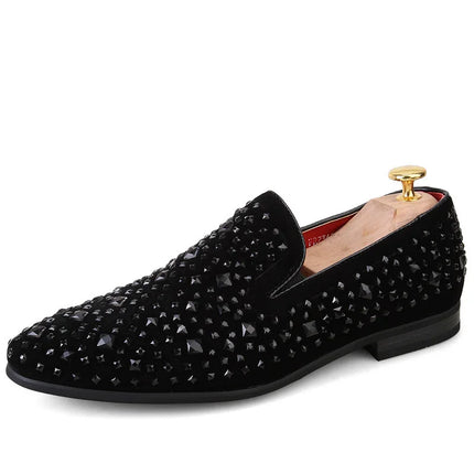 Scarpe eleganti da uomo Mocassini neri a punta di lusso Scarpe con paillettes in metallo denim Scarpe da sposa per feste da uomo di alta qualità Novità