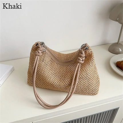 Sac de plage d'été pour femme en paille, sac à main tressé tendance, sac en rotin tissé à la main, sac de plage d'été grande capacité pour femmes et filles
