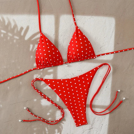 Bikini di Tendenza 2026, Costume da Bagno Sexy con Perle, Micro Bikini a Pois, Abbigliamento da Spiaggia per Donna platinumshop