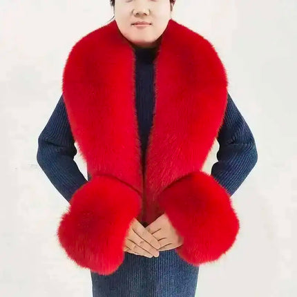 Real Fur Collar And Cuffs Set Winter Coat Accessories Women Fluffy Large Fur Shawl Neak Warm Fox Fur Scarf Furry Scarves Female
