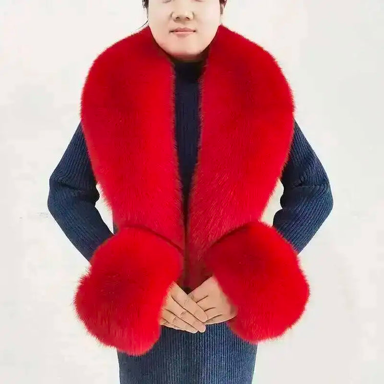 Real Fur Collar And Cuffs Set Winter Coat Accessories Women Fluffy Large Fur Shawl Neak Warm Fox Fur Scarf Furry Scarves Female
