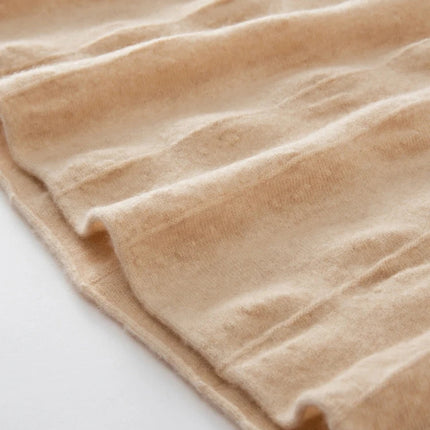 Women Cashmere Skirt A-Line Jacquard Elastic Waist Flared Skirt Autumn Winter 100% Cashmere Knitted Office Lady Curled Hem Dress PlatiNum