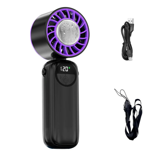 Ventilatore personale ad alta velocità dotato di impacco di ghiaccio in gel riutilizzabile, mini ventilatore portatile leggero per l'estate, ufficio, viaggi, campeggio, uso quotidiano all'aperto e al chiuso.