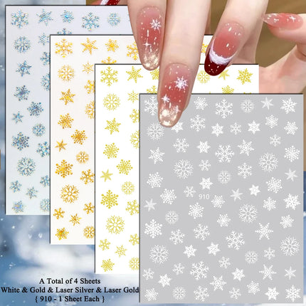 4 to 24 Sheets Xmas Snowflake Gold Silver Blue Holographic Self-Adhesive Winter Christmas Decor DIY Manicure Nail Art Stickers
