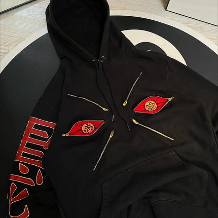 Cool Design Multi Zipper Sweatshirts Punk Street Hoodies Women Hip Hop Anime Hoodie Y2k Couples Plus Size Casual Streetwear
