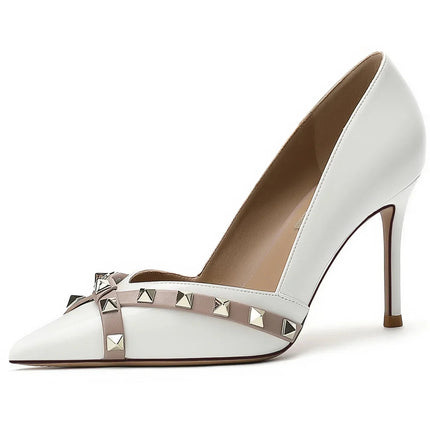 【Misurati la lunghezza dei piedi prima di ordinare】Scarpe da donna con tacco a spillo sottile e punta a punta con rivetti, scarpe eleganti da festa 120-CHC-33 platinumshop