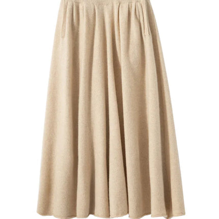 Classic Autumn Winter Wave Skirt 100% Cashmere Skirt Women A-Line Skirt Female Double Elastic Waist Pocket Warm Knit Long Dress PlatiNum
