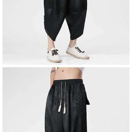 Pantaloncini in Seta Ghiaccio da Uomo, Stile Cinese, Estivi, Comodi, Pantaloni Harem Vintage Traspiranti, Tinta Unita, Lunghezza al Polpaccio
