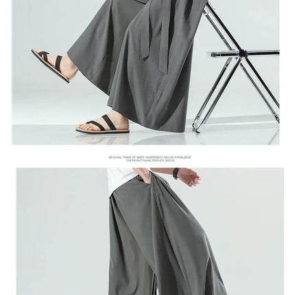 Abbigliamento da uomo in stile cinese estate sottile seta di ghiaccio pantaloni larghi Casual da uomo larghi Plus Size Hakama Harajuku pantaloni Hip Hop oversize