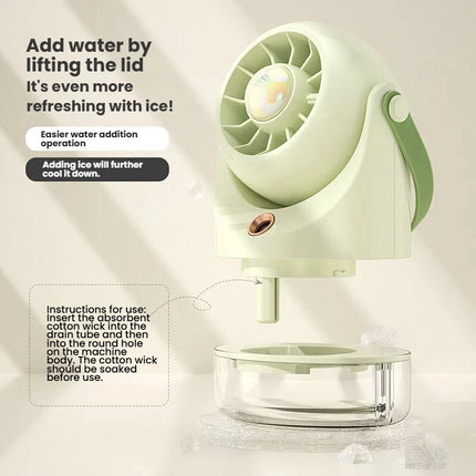 Ventilatore Portatile da Tavolo con Nebulizzatore d'Aria Fredda, Ricarica USB, Raffreddamento ad Acqua, Ventilatore Turbo con Umidificazione, Compatto Ventilatore Personale con Nebbia