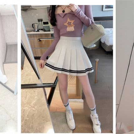 Mode im Preppy-Stil für Damen Faltenröcke 2025 Frühling Sommer neue A-Linie süßes kurzes Kleid Mädchen hoher Bund Patchwork-Rock Streetwear