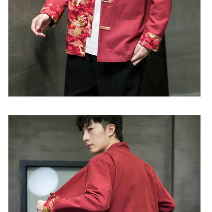 Camicie da uomo ricamate 2026 primavera stile cinese retrò colletto alla coreana giacca in cotone e lino cardigan da uomo Kungfu allentato casual Top