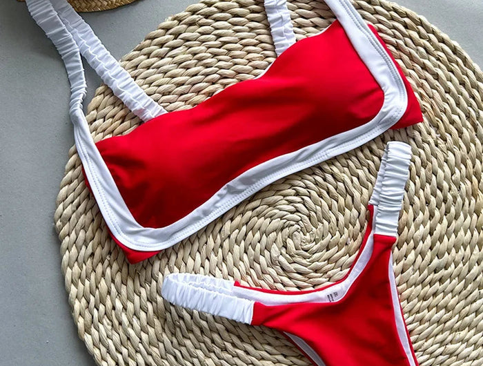 Splicing Micro Perizoma Bikini Donna Costumi da bagno a fascia Costume da bagno femminile Bikini a due pezzi Costume da bagno con taglio alto Swim Lady platinumshop