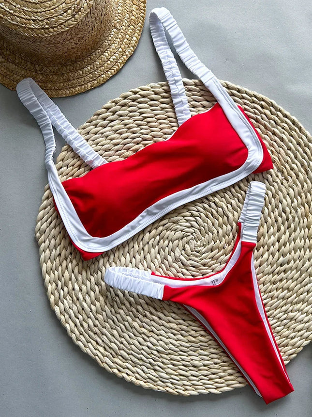 Splicing Micro Perizoma Bikini Donna Costumi da bagno a fascia Costume da bagno femminile Bikini a due pezzi Costume da bagno con taglio alto Swim Lady platinumshop