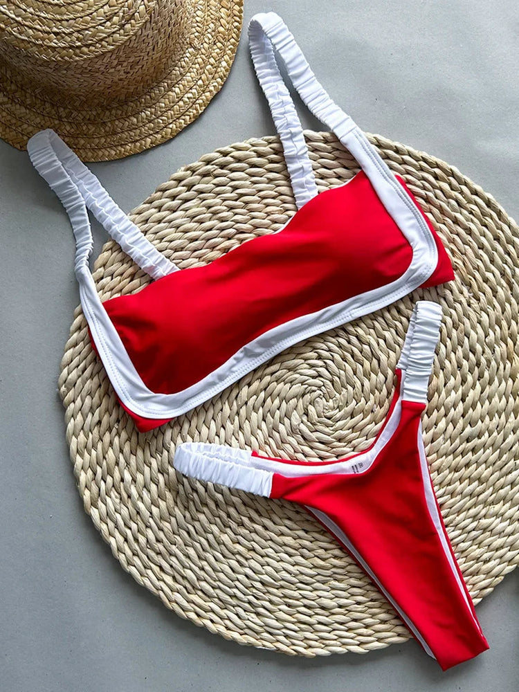 Splicing Micro Perizoma Bikini Donna Costumi da bagno a fascia Costume da bagno femminile Bikini a due pezzi Costume da bagno con taglio alto Swim Lady platinumshop