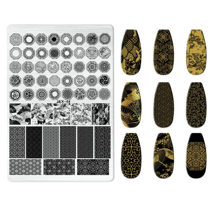 Flowers Love Nail Stamping Newspaper Splice Theme Irregular Stamping Plates Letter Nail Art Printing Stencil Tool Big Size Tools