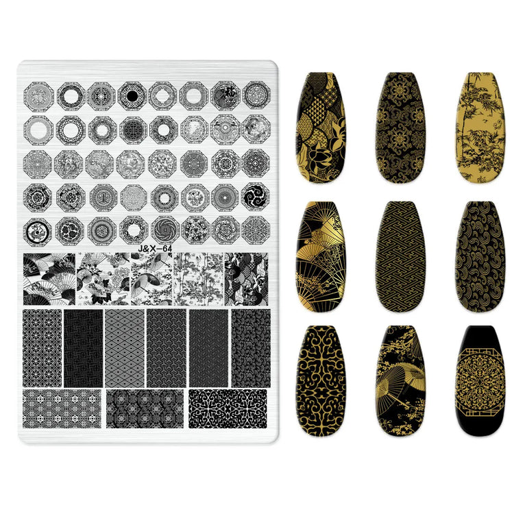 Flowers Love Nail Stamping Newspaper Splice Theme Irregular Stamping Plates Letter Nail Art Printing Stencil Tool Big Size Tools