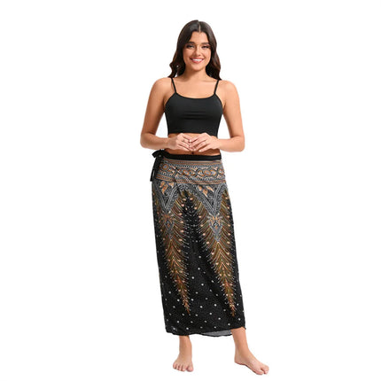 Abito da donna Boho Maxi Wrap Gonna lunga con allacciatura Abito da spiaggia Copricostume Abito vintage bohémien regolabile a vita alta in rayon platinumshop