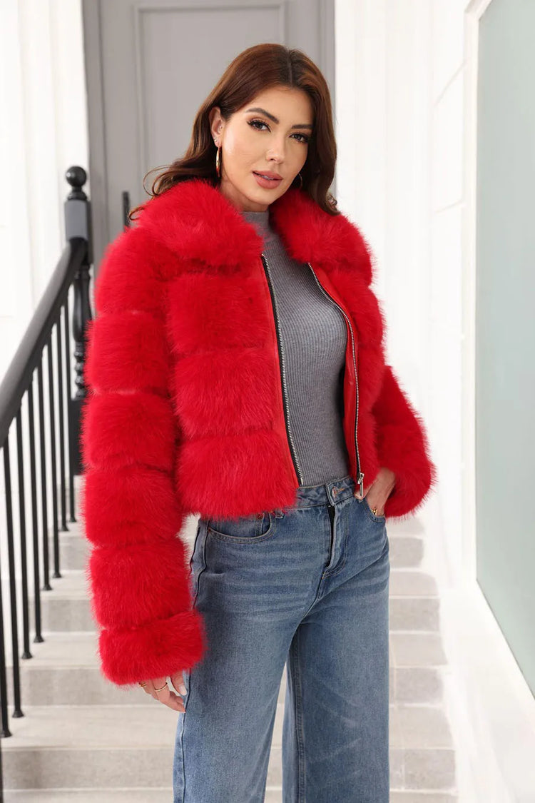 ZADORIN 2025 Chic Winter Fur Coats Woman Spliced Cropped Fluffy Faux Fur Jacket Woman Lapel Zipper Fox Fur Faux Coat Y2K Clothes