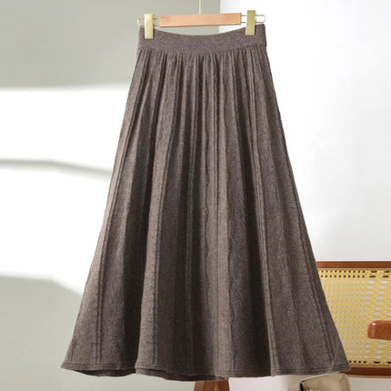 TLOML New Women's 100% Merino Wool Knitwear Wool Skirt Autumn Winter Long Pleated Skirt Grace Soft Warm Comfy Chic Dress Skirt PlatiNum