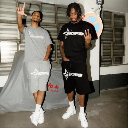 Y2K T-shirt Short Kpop Street Fashion Print Unisex Short Sleeve Top Casual Loose Drawstring Shorts Pants Women Men Clothing Tees