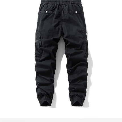Men Zipper Flap Cargo Jogger Pants Elastic Drawstring Waist Cuffed Hem Wear Resistant Tactical Outdoor Trousers539