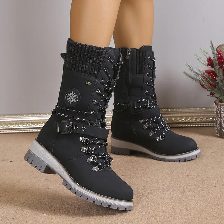 Plus Size Shoes for Women 36-43 Autumn Winter Fashion Warm Lace Up Platform Wedges Non-slip Mid-calf Boots Women Boot