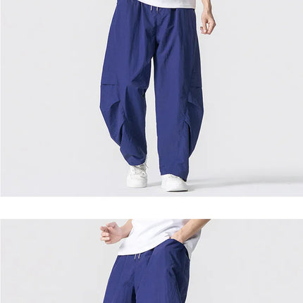 Pantaloni estivi da uomo Haori Harajuku Pantaloni a gamba larga con elastico in vita Pantaloni comodi da uomo oversize per sport all'aria aperta Pantaloni da jogging Streetwear