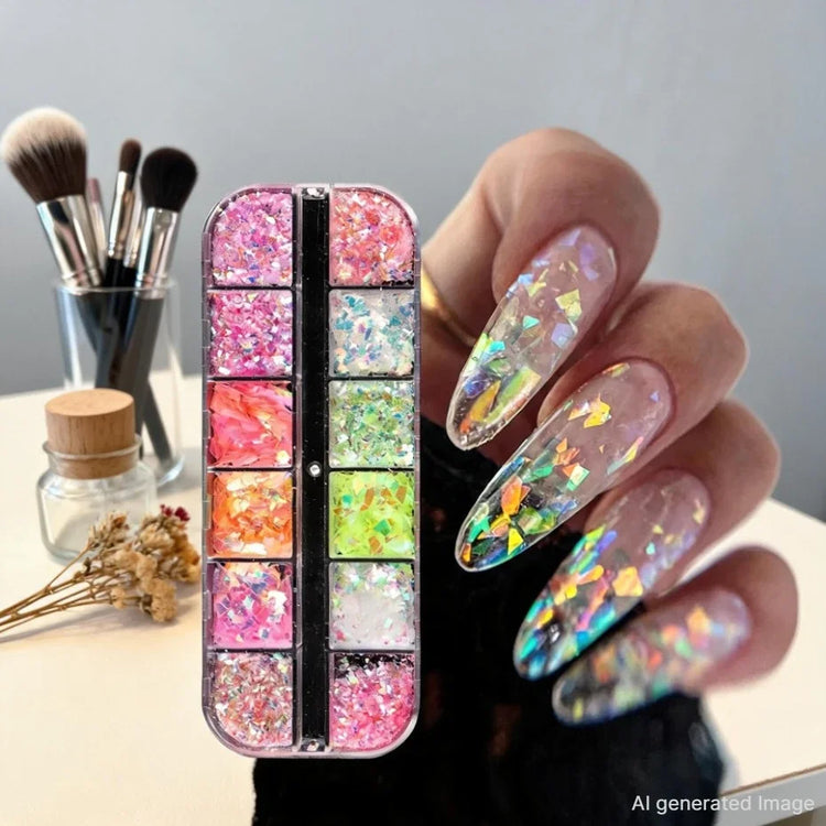 12 Grids Aurora Chameleon Nail Glitter Flakes Irregular Crystal Glass Sequins Powder Shiny Mermaid Paillette Nail Art Decoration 2026