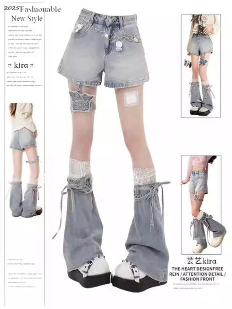 Summer Women Shoujo Gyaru Tide Punk High Waist Jeans Shorts Kpop Japanese Y2K 2000s Designer Denim Hot Pants Tide High Street PlatiNum