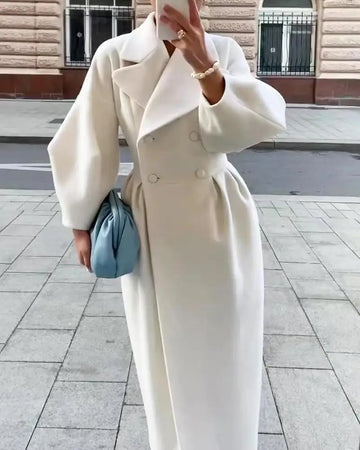 European American Retro Court Style Wool Coat, Long Length with Big Lapel & Lantern Sleeves, New Autumn Winter Outerwear