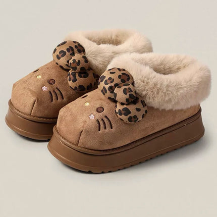 Sanrio Hello Kitty Winter Fleece Lined EVA Thick Mule Slippers Snowy Day Anti-Slip Warm Fleece Outdoor Slippers Women Snow Boots