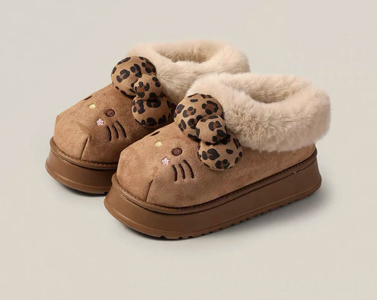 Sanrio Hello Kitty Winter Fleece Lined EVA Thick Mule Slippers Snowy Day Anti-Slip Warm Fleece Outdoor Slippers Women Snow Boots