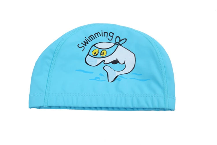 Cuffia da nuoto per bambini Tessuto PU impermeabile Simpatico cartone animato Animale Delfino Proteggi le orecchie Capelli lunghi Ragazzi Ragazze Cuffia da piscina Cappello