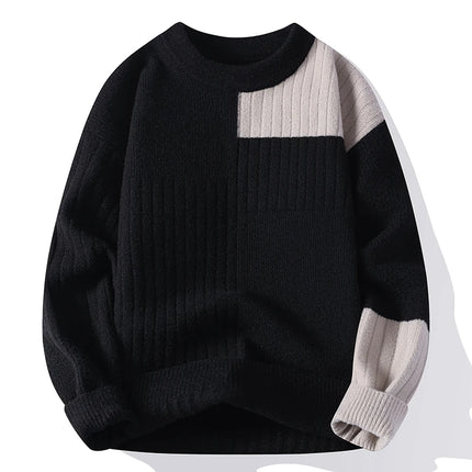 Men's Fashion stripe pattern Sweaters Autumn/Winter Loose Knittwear Men sweater youth Thick Warm patchwork pullovers Top