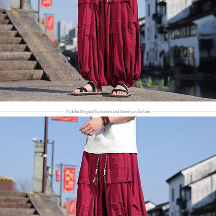 Pantaloni lanterna giapponese Pantaloni Harem casual larghi Pantaloni comodi e traspiranti in lino di seta ghiacciata Pantaloni larghi dalla vestibilità rilassata Taglie forti 5XL