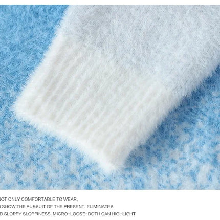 Imitation Mink Sweater for Men's Gradient Knitted Sweater for Couples Round Neck Thickened Warm Casual Pullover