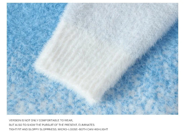 Imitation Mink Sweater for Men's Gradient Knitted Sweater for Couples Round Neck Thickened Warm Casual Pullover