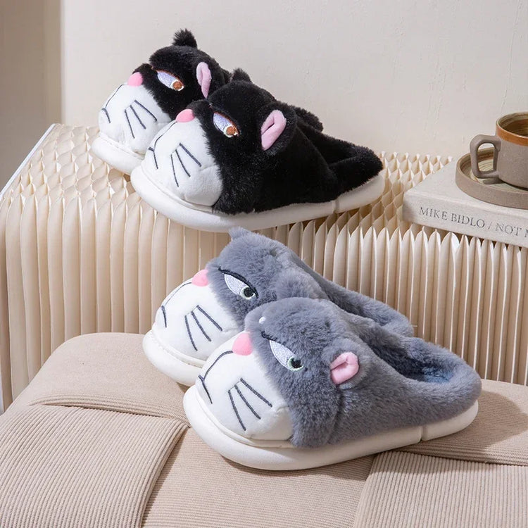 Fluffy Slippers Women Cute Cartoon Winter Plush Home Shoes Girls Casual Large Size Flats