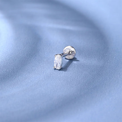 AIDE 1PC Sparkling Moissanite Piercing Stud Earrings 925 Sterling Silver Shining Circle Earring For Women Ear Bone Earring Jewel PlatiNum