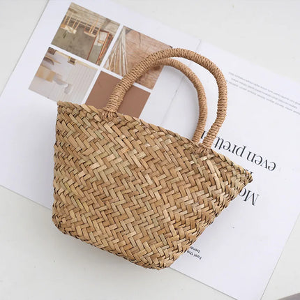 Handmade Woven Rattan Bag Mini Bohemian Basket Bags for Women Travel Straw Beach Bag Designer Woven Bags Bucket Bag