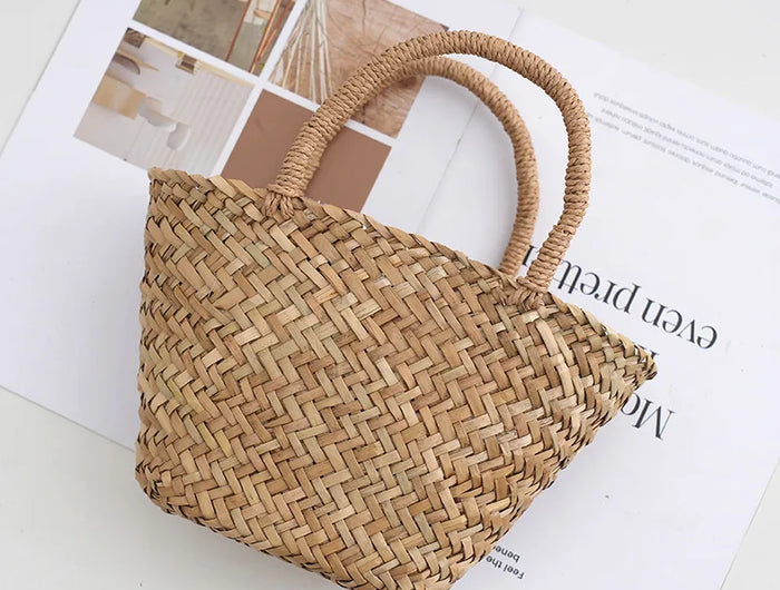 Handmade Woven Rattan Bag Mini Bohemian Basket Bags for Women Travel Straw Beach Bag Designer Woven Bags Bucket Bag