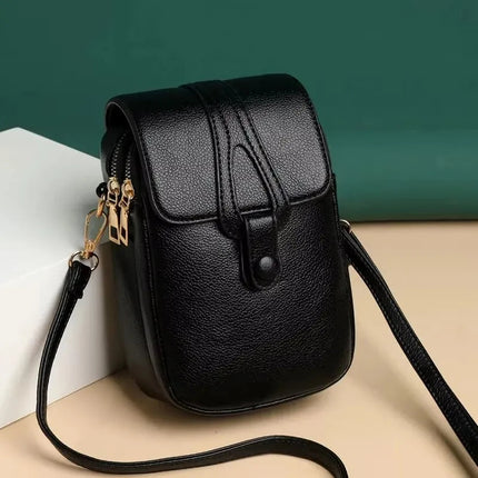 Solid Color Fashionable Rivet Zipper Women's Mobile Phone Bag Simple Soft Leather Shoulder Crossbody Small Square Bag Handbag PlatiNum