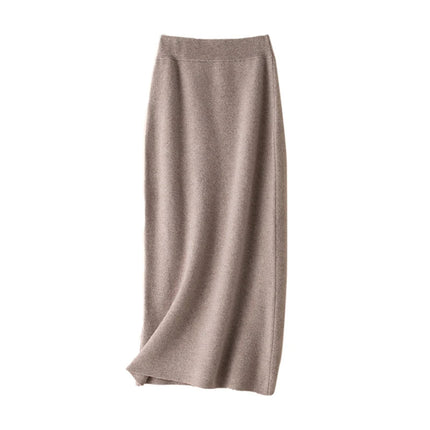100% pure wool skirt new women's autumn and winter mid-length high-waisted thin cashmere skirt knitted all-match hip skirt PlatiNum