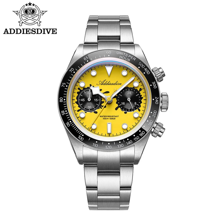 ADDIESDIVE VK64 Watches Men New Quartz Wristwatch Luxury Ceramic Bezel Chronograph BGW9 Luminous Diving 100m Waterproof AD2520