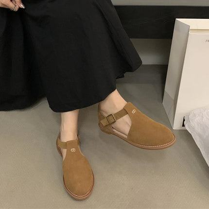 DIMANYU Women's Retro Roman Baotou Sandals, New Summer 2026 Models, Frosted Genuine Leather, Women's Flat Shoes, Perforated Sandals