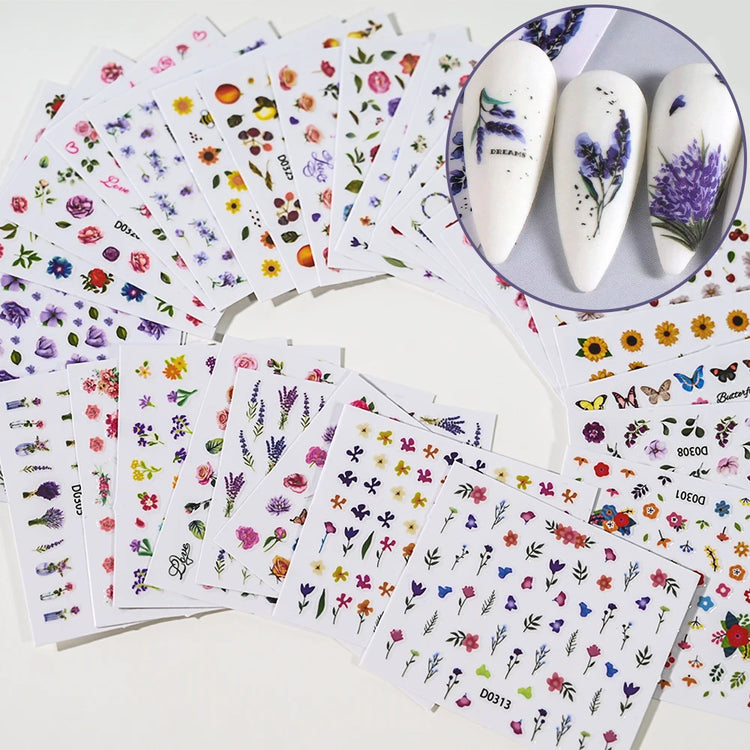 30sheets White Flower Nail Art Stickers 3D Rhinestones Floral Nail Decals 5.5*6.5cm Self Adhesive White Flower Nail Decorations