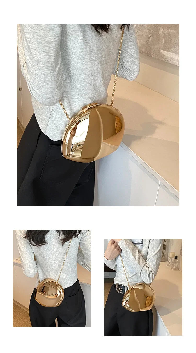 Designer Acrylic Shell Shape Clutch Bag Gold Silver Women Evening Party Bag Cute Shiny Metal Shoulder Crossbody Bags Small Purse PlatiNum